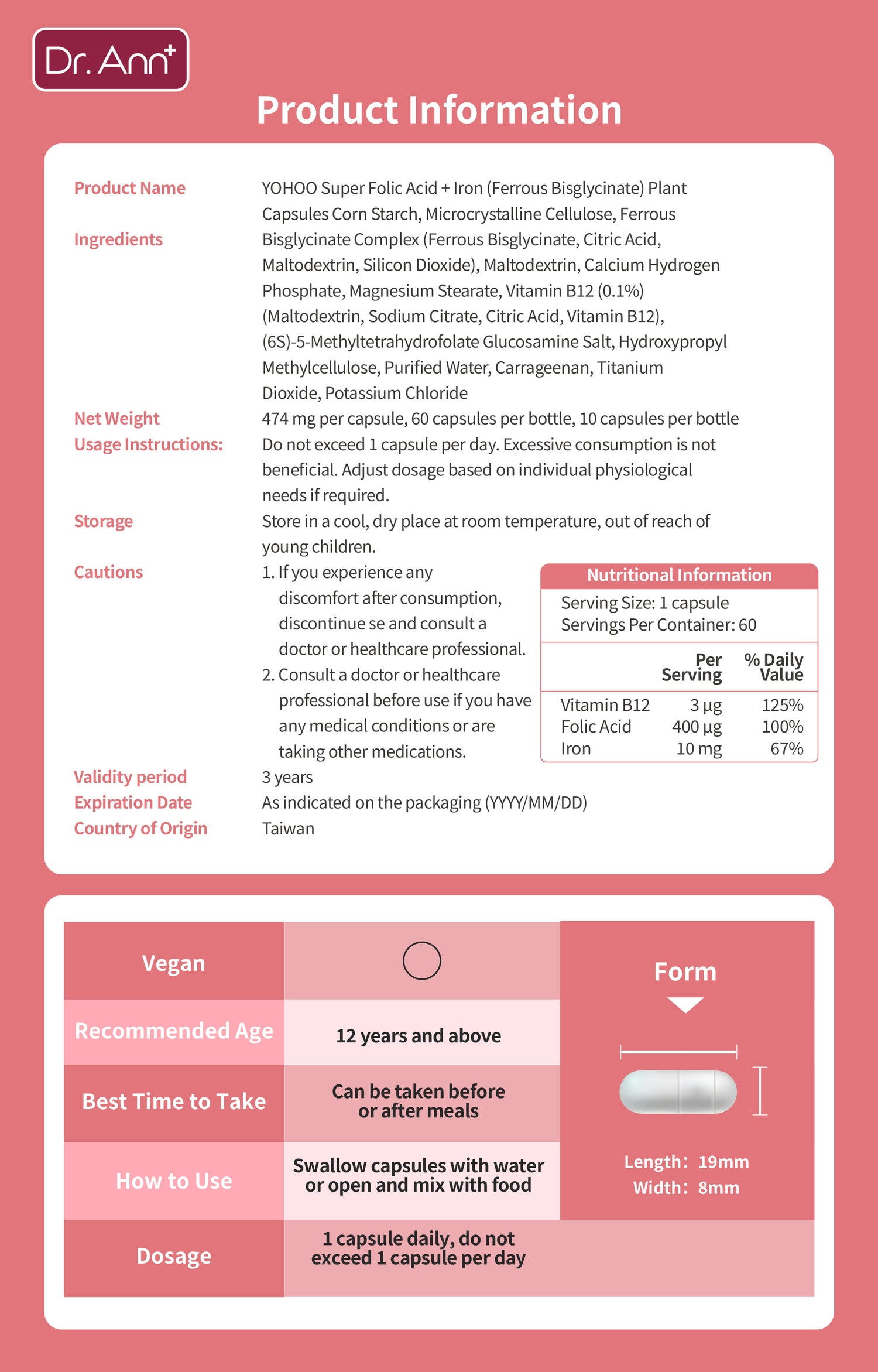 Dr. Ann Folic Acid - 60 Capsules