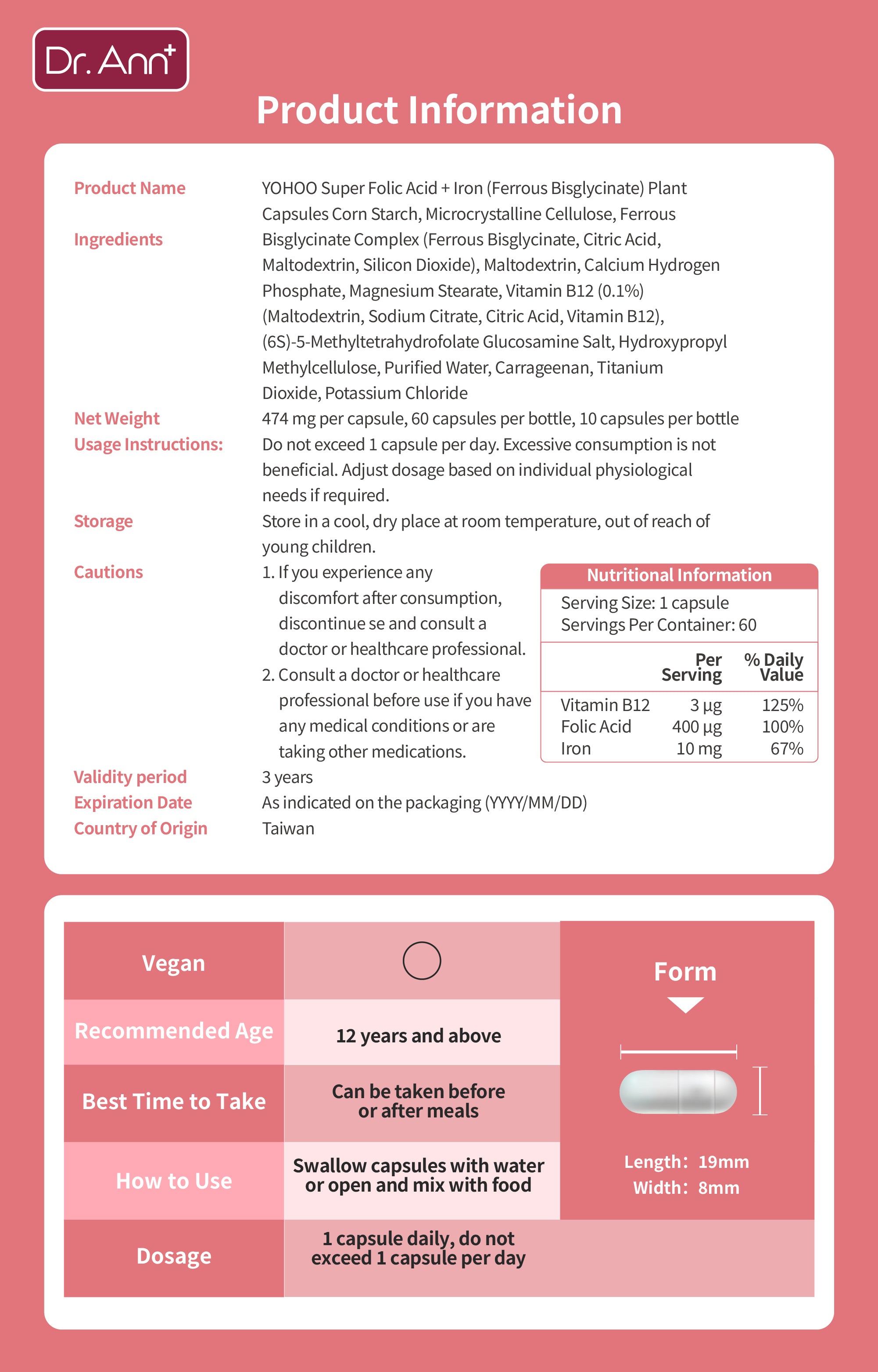 Dr. Ann Folic Acid - 60 Capsules