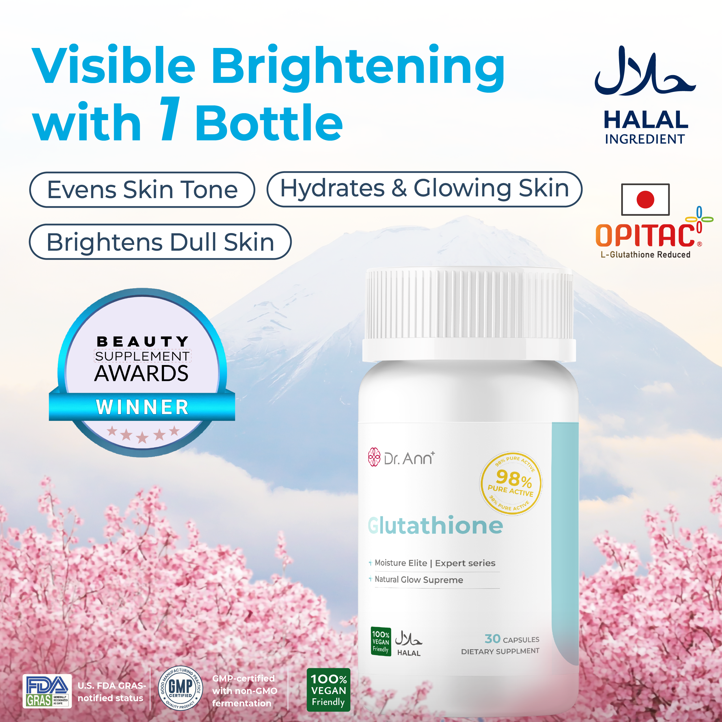 Glutathione — Skin Brightening Support, 98% Purity (30 Capsules)