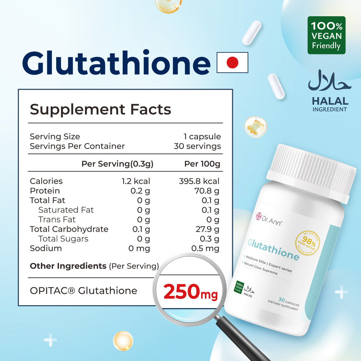 Glutathione — Skin Brightening Support, 98% Purity (30 Capsules) – Dr Ann