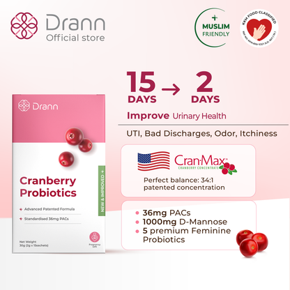 Dr Ann Cran-Max Probiotics NEW Formula | 36mg PACs + 1000mg D-Mannose + 6 Billion CFU | Urinary &amp; Feminine Health | 15 Sachets