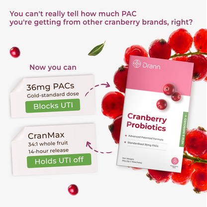 Dr Ann Cran-Max Probiotics NEW Formula | 36mg PACs + 1000mg D-Mannose + 6 Billion CFU | Urinary &amp; Feminine Health | 15 Sachets