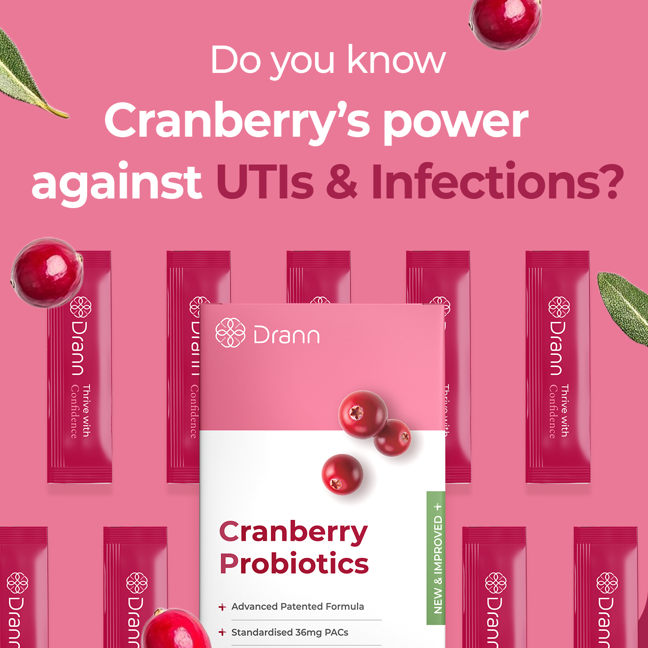 Dr Ann Cran-Max Probiotics NEW Formula | 36mg PACs + 1000mg D-Mannose + 6 Billion CFU | Urinary &amp; Feminine Health | 15 Sachets